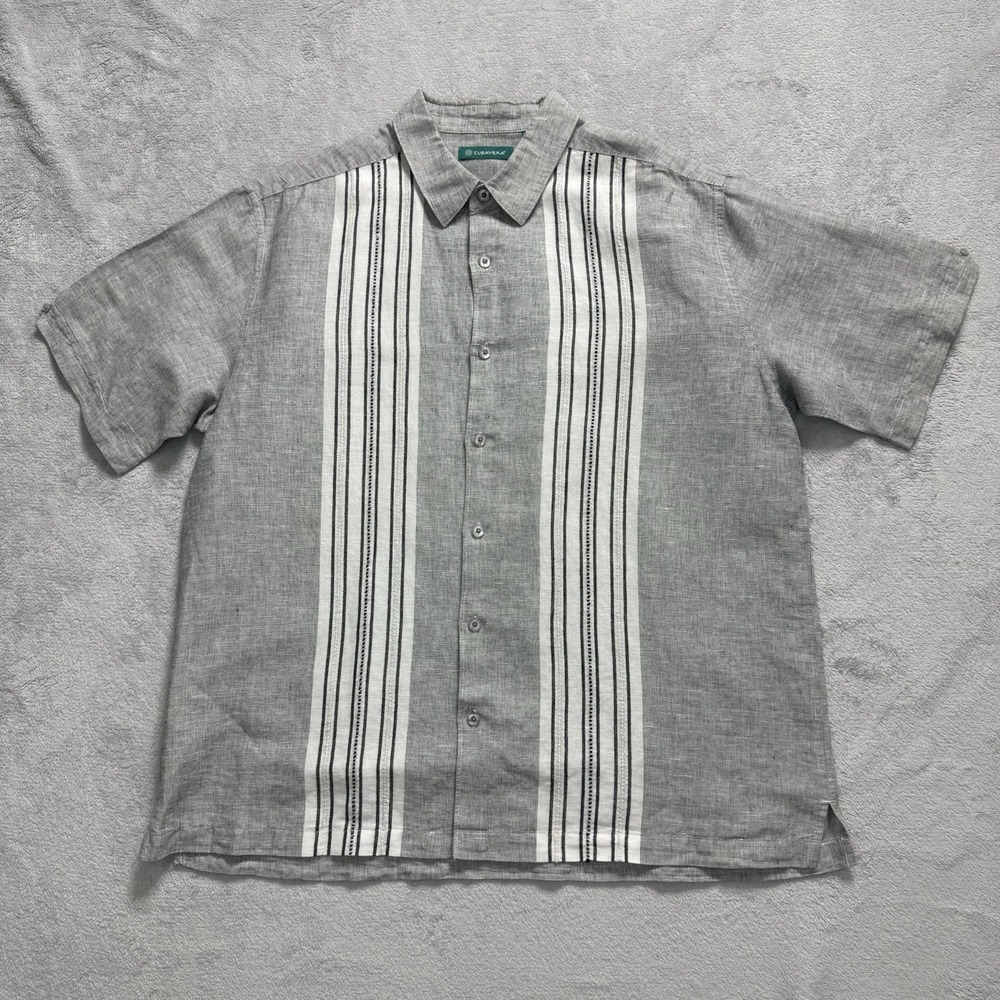 Cubavera Mens XL Linen Cotton Shirt Gray Short Sleeve Button Front Casual